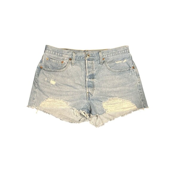 Levi’s 501 High Rise Denim Distressed Button Fly Shorts W32 S110793 Light Wash - Picture 1 of 8